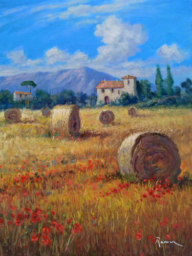 Картина под названием "Summer countryside…" - Domenico Ronca, Подлинное произведение искусства, Масло Установлен на Деревянн…