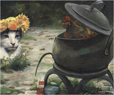 Pintura intitulada "il gatto" por Domenico Ventura, Obras de arte originais, Óleo Montado em Armação em madeira