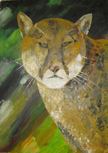 Painting titled "cougar" by Bertrand Domin, Original Artwork, Oil