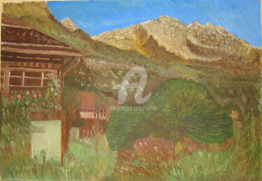 Pintura intitulada "paysage-de-montagne" por Bertrand Domin, Obras de arte originais, Óleo