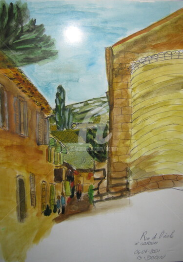 Painting titled "rue-de-l-ecole-a-go…" by Bertrand Domin, Original Artwork, Gouache