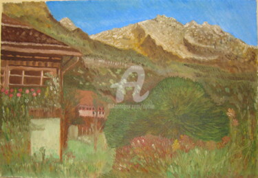 Malerei mit dem Titel "paysage-de-montagne" von Bertrand Domin, Original-Kunstwerk, Öl