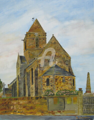 Malerei mit dem Titel "Eglise-de-Besneville" von Bertrand Domin, Original-Kunstwerk, Öl