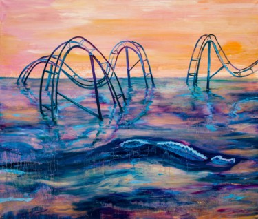 Ζωγραφική με τίτλο "Roller Coaster" από Dominic Virtosu, Αυθεντικά έργα τέχνης, Λάδι Τοποθετήθηκε στο Ξύλινο φορείο σκελετό