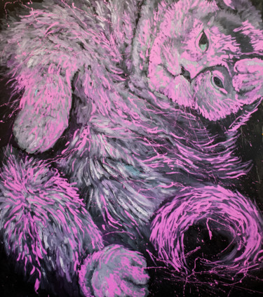 「Pink Pussy」というタイトルの絵画 Dominic Virtosuによって, オリジナルのアートワーク, オイル ウッドストレッチャーフレームにマウント