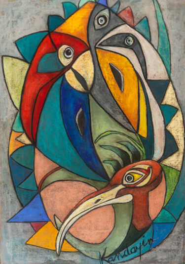 Pittura intitolato "Bird's paradise" da Dominique Charrière Dite Kandayin, Opera d'arte originale, Pastello