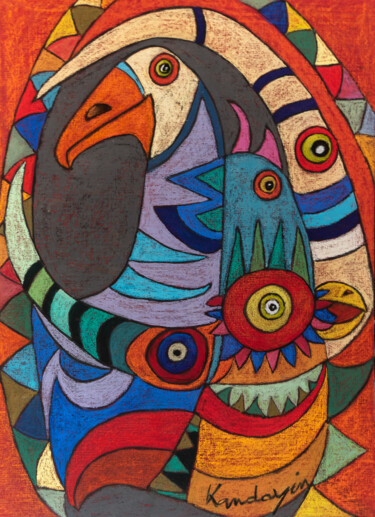 绘画 标题为“La poule aux oeufs…” 由Dominique Charrière Dite Kandayin, 原创艺术品, 粉彩