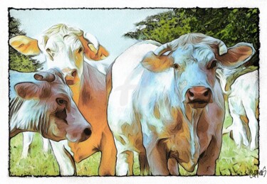 Drawing titled "Vaches" by Dominique Coppens, Original Artwork, Watercolor