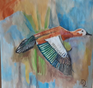 Pintura titulada "Vol d’oiseaux" por Dominique De Roo, Obra de arte original, Gouache