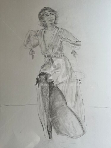 Tekening getiteld "Fille 1920" door Dominique De Roo, Origineel Kunstwerk, Potlood