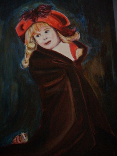 Painting titled "petite fille au cha…" by Dominique De Roo, Original Artwork