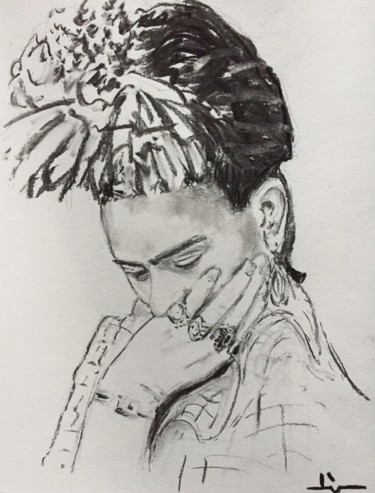 Dessin intitulée "Frida5" par Dominique Dève, Œuvre d'art originale, Fusain