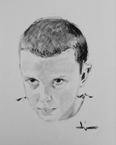 Рисунок под названием "Portrait d'Eleven" - Dominique Dève, Подлинное произведение искусства, Древесный уголь