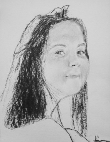 Drawing titled "Clara" by Dominique Dève, Original Artwork, Charcoal