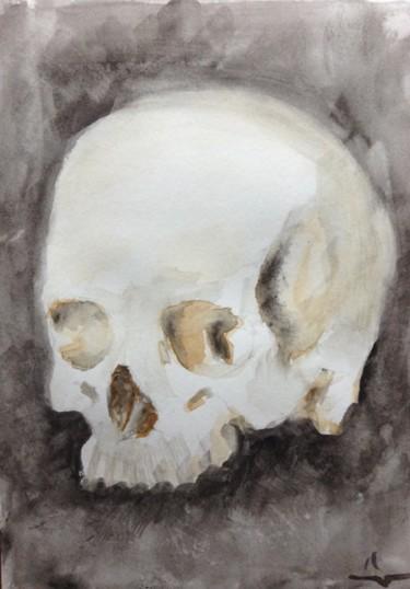 Painting titled "Skull Study" by Dominique Dève, Original Artwork, Watercolor