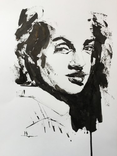 Ζωγραφική με τίτλο "Ink Portrait" από Dominique Dève, Αυθεντικά έργα τέχνης, Μελάνι