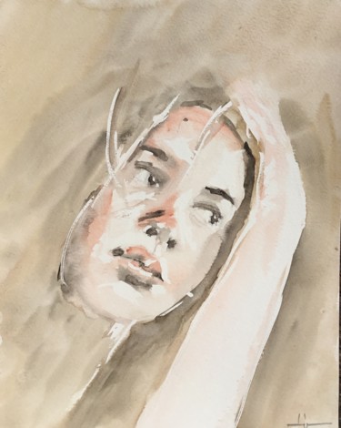 Painting titled "Dreamer" by Dominique Dève, Original Artwork, Watercolor