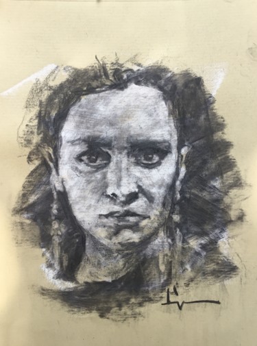 Drawing titled "Volontaire" by Dominique Dève, Original Artwork, Charcoal