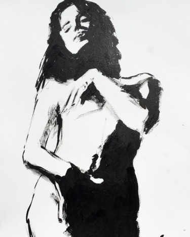 Schilderij getiteld "Dahlia 2" door Dominique Dève, Origineel Kunstwerk, Inkt
