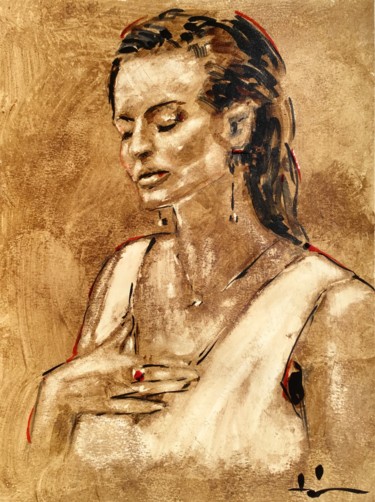 Peinture intitulée "Le Rubis" par Dominique Dève, Œuvre d'art originale, Encre