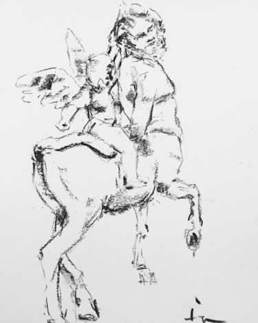 Tekening getiteld "Etude d’après L’ang…" door Dominique Dève, Origineel Kunstwerk, Houtskool