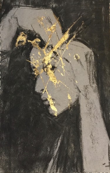 Dessin intitulée "Golden Darkness « L…" par Dominique Dève, Œuvre d'art originale, Fusain