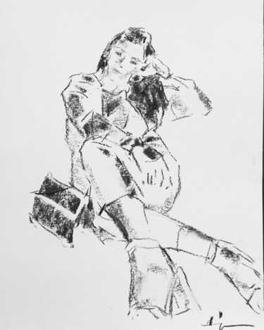 Disegno intitolato "The Handbag" da Dominique Dève, Opera d'arte originale, Carbone