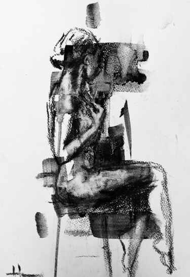 Drawing titled "Nu-Composition #1" by Dominique Dève, Original Artwork, Charcoal