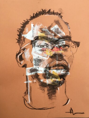 Dessin intitulée "Jeune Homme à Lunet…" par Dominique Dève, Œuvre d'art originale, Fusain