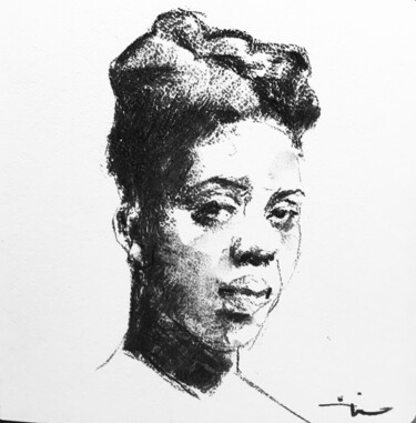 Drawing titled "La Mère" by Dominique Dève, Original Artwork, Charcoal