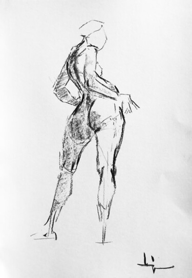 Drawing titled "Étude #5" by Dominique Dève, Original Artwork, Charcoal
