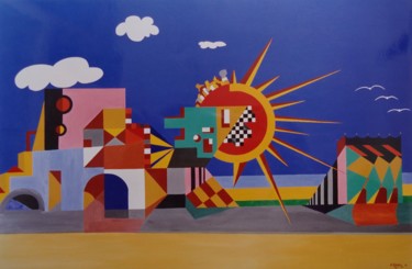 Painting titled "Station balnéaire C…" by Dominique Frampier, Original Artwork, Acrylic