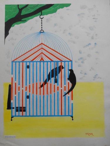 绘画 标题为“Les oiseaux” 由Dominique Frampier, 原创艺术品, 水粉