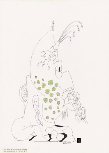 Disegno intitolato "N 30" da Dominique Frampier, Opera d'arte originale, Biro