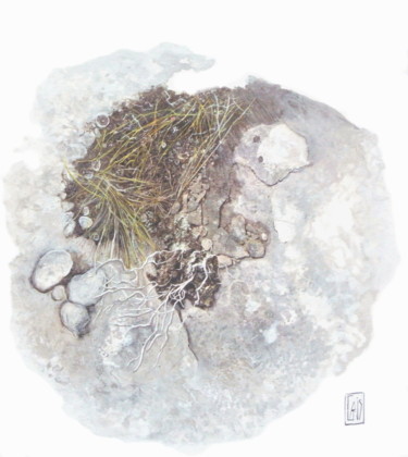 Peinture intitulée "coeur de pierre" par Dominique Gais, Œuvre d'art originale, Encre Monté sur Carton