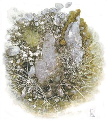 「Coeur de terre」というタイトルの絵画 Dominique Gaisによって, オリジナルのアートワーク, インク