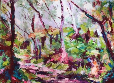 Pintura intitulada "Chemin forestier" por Dominique Gobelin Mansour, Obras de arte originais, Óleo