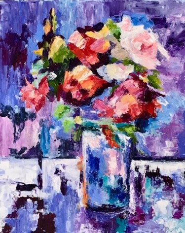 Malarstwo zatytułowany „Bouquet semi abstra…” autorstwa Dominique Gobelin Mansour, Oryginalna praca, Akryl