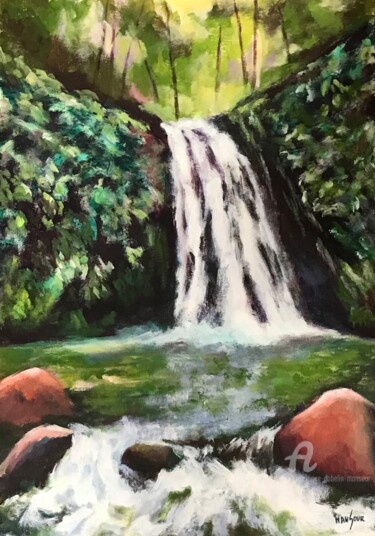 Peinture intitulée "Cascade en forêt tr…" par Dominique Gobelin Mansour, Œuvre d'art originale, Acrylique