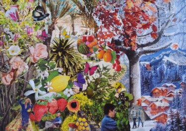 Collages intitulée "La ronde des saisons" par Dominique Gobelin Mansour, Œuvre d'art originale, Collages