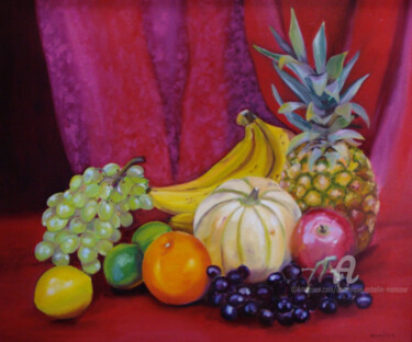 Pintura intitulada "salade de fruits" por Dominique Gobelin Mansour, Obras de arte originais, Óleo