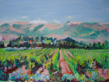 Peinture intitulée "Le vignoble de Kéfr…" par Dominique Gobelin Mansour, Œuvre d'art originale, Acrylique