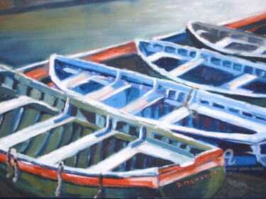 Painting titled "Barques à Essaouira" by Dominique Gobelin Mansour, Original Artwork, Oil