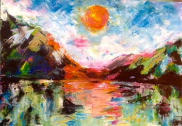 Painting titled "Coucher de soleil s…" by Dominique Gobelin Mansour, Original Artwork, Acrylic