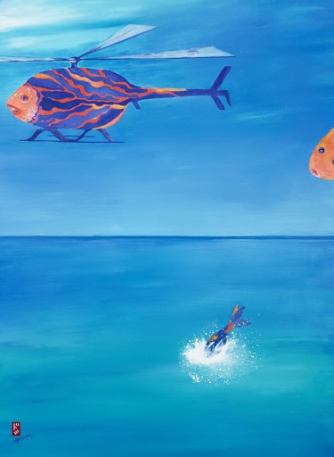 Painting titled "Poisson volant" by Dominique Hernandez, Original Artwork, Acrylic