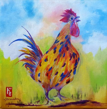 Painting titled "Le coq" by Dominique Hernandez, Original Artwork, Acrylic