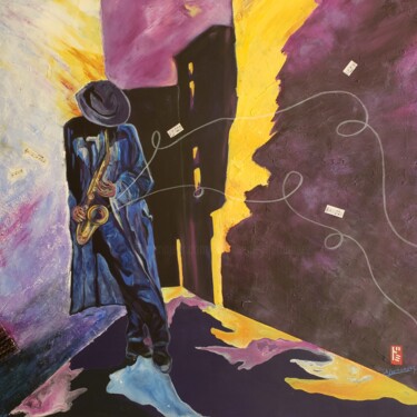 Painting titled "LE SAXOPHONISTE" by Dominique Hernandez, Original Artwork, Acrylic