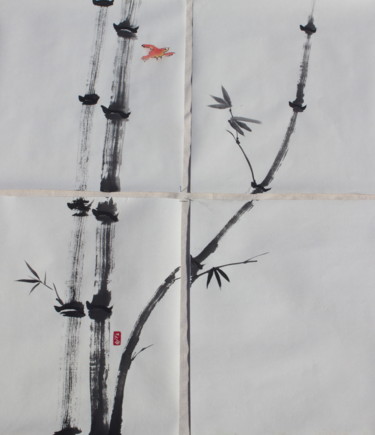 Картина под названием "Envol entre bambous…" - Dominique Hernandez, Подлинное произведение искусства, Другой