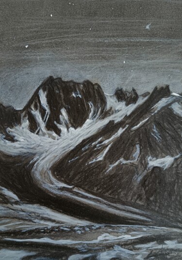 「Nocturne aux Grande…」というタイトルの描画 Dominique Hieauxによって, オリジナルのアートワーク, 木炭