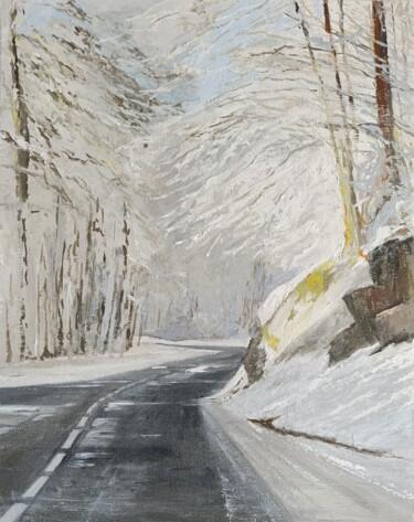 Pintura intitulada "Route enneigée" por Dominique Hieaux, Obras de arte originais, Óleo